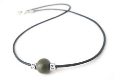 Collana da Uomo in corda nera e Legno verde militare con perline a chiave greca