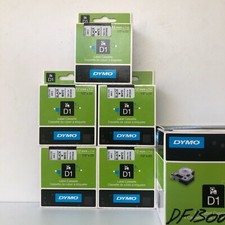 Dymo Label 5X Cassette Etichette Bianco e Nero D1 12mm x 7m o 1/2" x 23