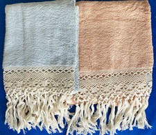 Lotto 2 Coppie Asciugamani Con Merletto e Frangia Annodata A Mano