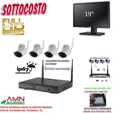 KIT VIDEOSORVEGLIANZA WIRELESS FULL HD 500g IP 4 TELECAMERE 2MP WIFI MONITOR 19 