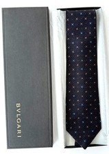 Bvlgari Bulgari cravatta 7 pieghe Tie 100% seta blu / micro pattern
