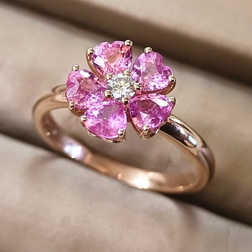 Anello fiore con zaffiri rosa - fiore,