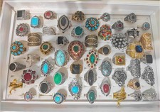 Lotto all'ingrosso 50 pezzi vintage cristallo pietra mix stile metallo gioielli anello uomo donna