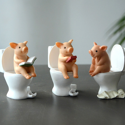 Statua maiale toilette - maiale,
