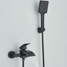 Miscelatore vasca rubinetto da bagno con doccetta nero cascata a parete ottone
