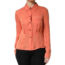 Top EMPORIO ARMANI arancione colletto bottoni maniche lunghe IT42/US8/M 500usd