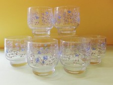 6 Bicchieri Arcopal Arcoroc Fiori Rose Azzurre Tipo Myosotis Verre Glass CM. 7,5