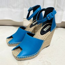 Sandali con zeppa in pelle blu