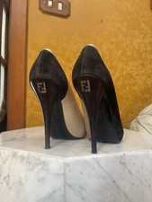 Fendi Décolleté Scarpe Con Il Tacco Donna Vera Pelle Camoscio Nero Dorato 39