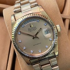 RARO OROLOGIO BULOVA Super Seville giorno e data automatico quadrante oro...