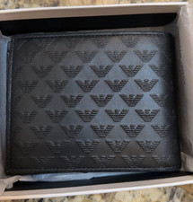 PORTAFOGLIO BIFOLD EMPORIO ARMANI pelle porta carte logo nero AUTENTICO NUOVO