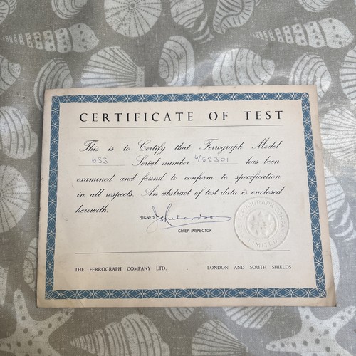 Ferrograph 633 certificato - certificato, di