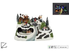 Giostrina Scenario h.18,5cm Babbo Natale con slitta in movimento e luci e suoni 