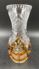 Vaso Coppa soprammobile cristallo molato ambrato Boemia Bohemia