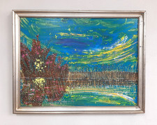 QUADRO SU TAVOLETTA DI LEGNO CON TECNICA MISTA E ACRILICO FIRMATO