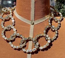 Collier Vintage ‘80 Valentino Goldfarbene Metall Choker und achteckige Kristalle