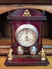 ANTICO OROLOGIO D'APPOGGIO IN LEGNO CON CAMPANELLE PRIMI '900