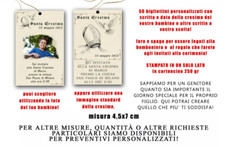 SANTA CRESIMA 50 biglietti PERSONALIZZATI foro spago per bomboniera confetti