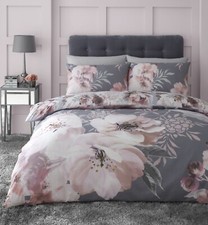 Set biancheria da letto copripiumone floreale drammatico facile da curare Catherine Lansfield grigio