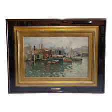 Marina - Dipinto a olio su tavola di Ezelino Briante, Italia, del XX secolo