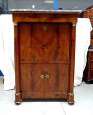 Secretaire a colonna piena in noce Impero 1820 francese chiave a quadrifoglio