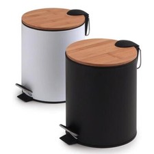Pattumiera bagno a pedale 3 lt secchio metallo bambù bamboo bianco nero opaco
