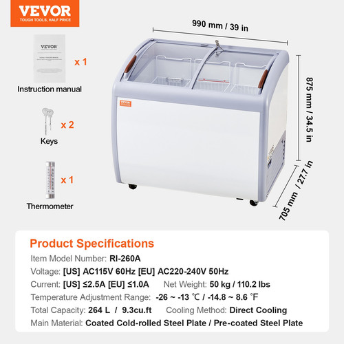 Vevor 264l vetrina gelato - 264l,