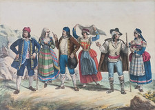 1850 ca.  Litografia originale a colori D'epoca Regno Di Napoli 