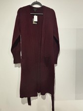 Charter Club maglione cashmere donna bordeaux lungo cintura cardigan tasche