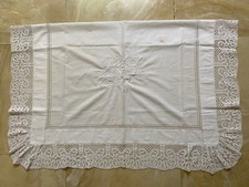 Copri Federa/ Centro in fine cotone con orlo a giorno e iniziali BL