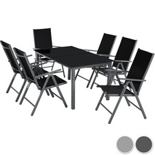  Set Mobili Da Giardino 6+1 Sedie Pieghevoli Resistenti Tavolo Piano In Vetro 