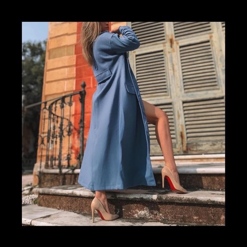 Elegante cappotto blu - , lungo