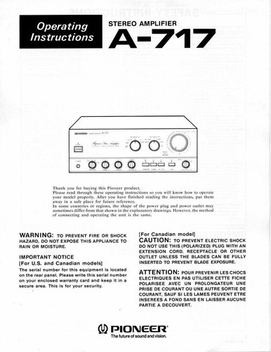 Pioneer 717 amplifier owners - amplifier,