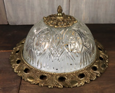 Antica lampada da soffitto da incasso ciotola cristallo reggenza Hollywood francese dorata 1950