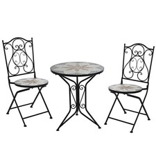 Tavolo CM60 in Ferro Battuto con Piano in Ceramica MOSAICO + 2 Sedie Pieghevoli–
