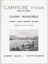 PUBBLICITA 1953 CAMPIONE D'ITALIA CASINO' LAGO LUGANO ROULETTE CARTE PANORAMA