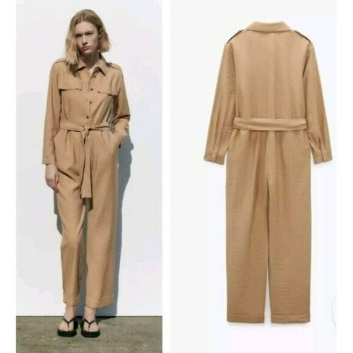Zara beige jumpsuit with flaps - beige,