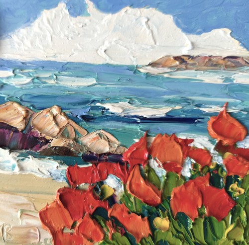Papavero mare dipinto olio - papavero,