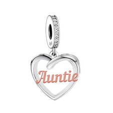 Genuine Sterling Silver 925 Auntie Love You Heart Aunt Niece Gift Dangle Charm
