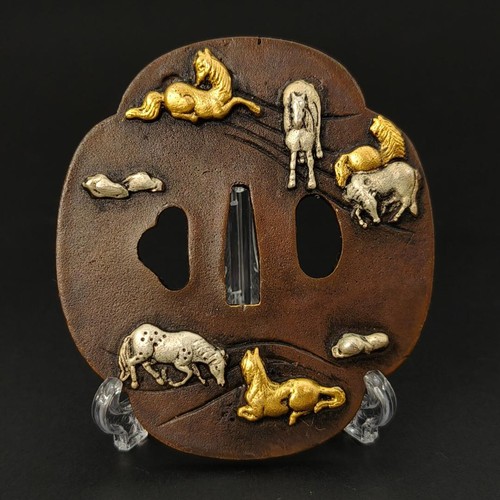Japanese tsuba copper ground - tsuba,