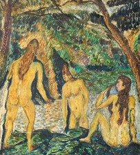 Donne nude gialle, paesaggio -