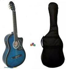 Chitarra Classica Blu 4/4 Amplificata Elettrificata Cutaway Custodia + Plettri