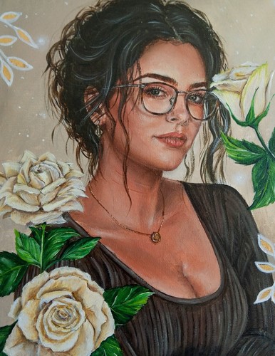 Ritratto donna con fiori - con,