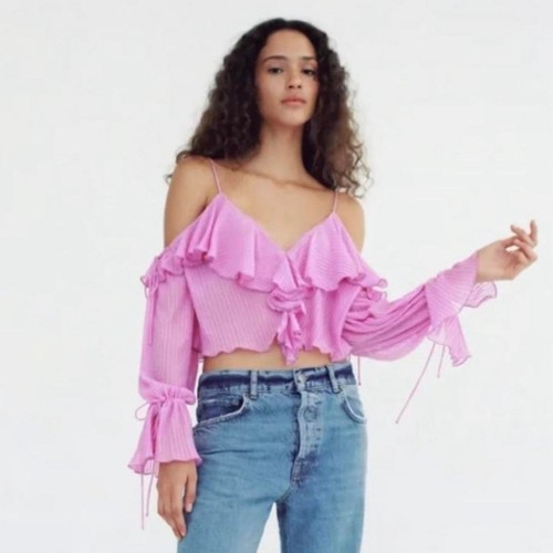 Crop top zara rosa - crop, spalle