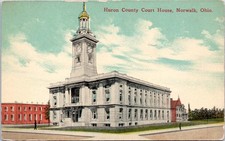 Cartolina Huron County Courthouse, Main Street, Norwalk Ohio - c1907-1915 d/b