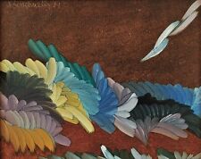 Dipinto olio astratto moderno originale piante arte giardino piante rampicanti foglie