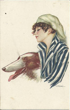 Illustratori G.Nanni serie n.205-6 donna cappello levriero