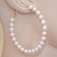 Orecchini cerchi Donna oro dorato perle bianche tonde perline ragazza UW152