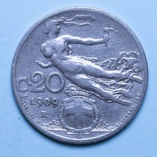 VITTORIO EMANUELE III 20 CENTESIMI 1909 DONNA LIBRATA ASSE RUOTATO RARA BB