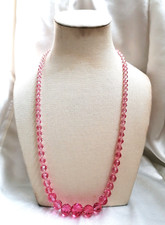 ANTICA BELLISSIMA COLLANA SCALARE IN CRISTALLO SFACCETTATO ROSA, CHIUSURA ARG.